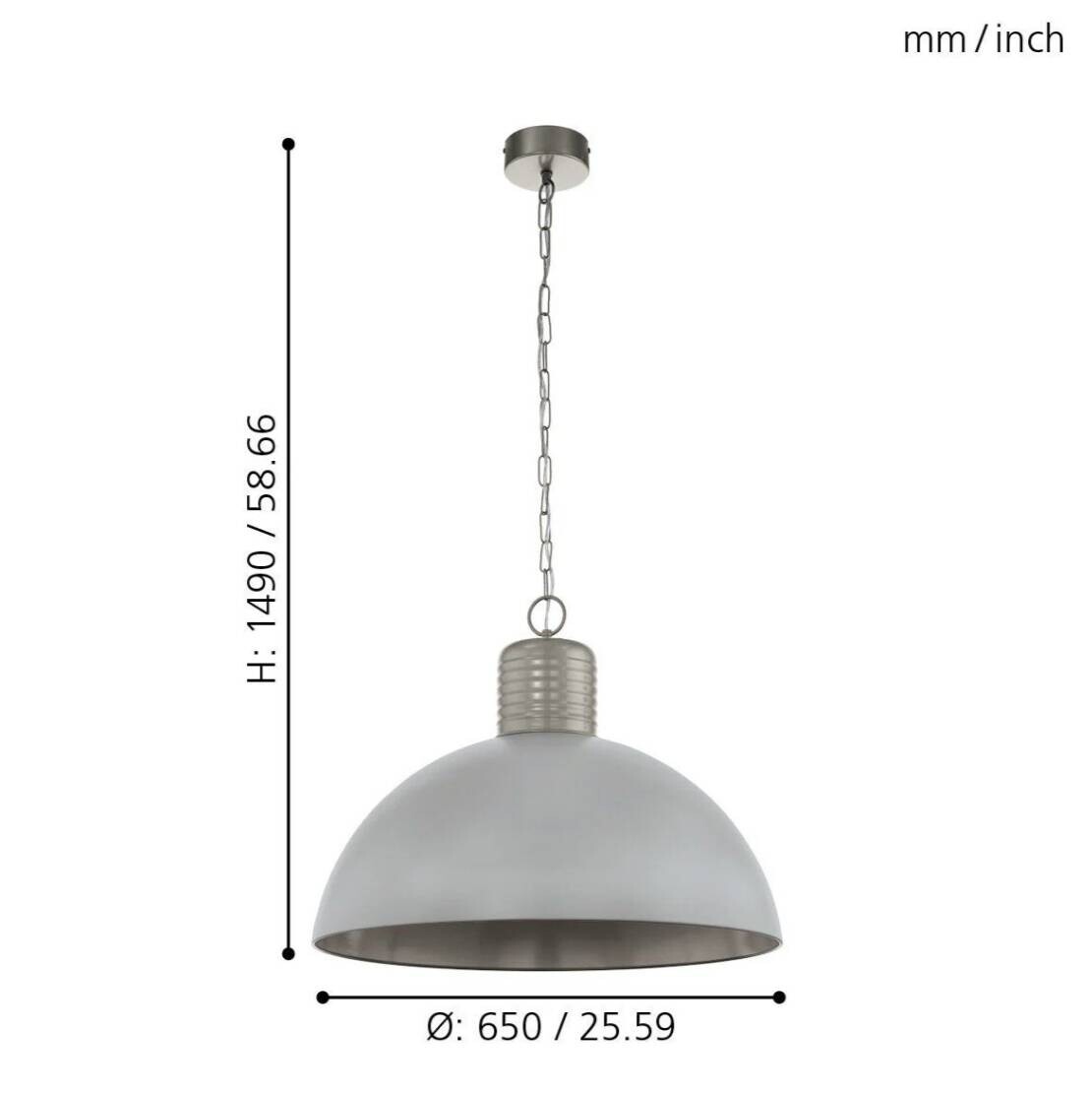 Eglo Pendelleuchte Coldridge grau Metall B/H/L: ca. 65x149x65 cm E27 1 Brennstellen