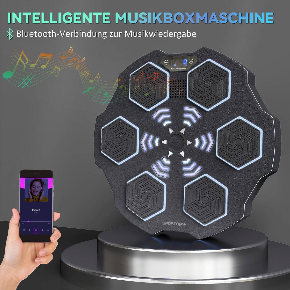 SPORTNOW Boxmaschine + Musik schwarz Kunststoff B/H/L: ca. 44x8x44 cm