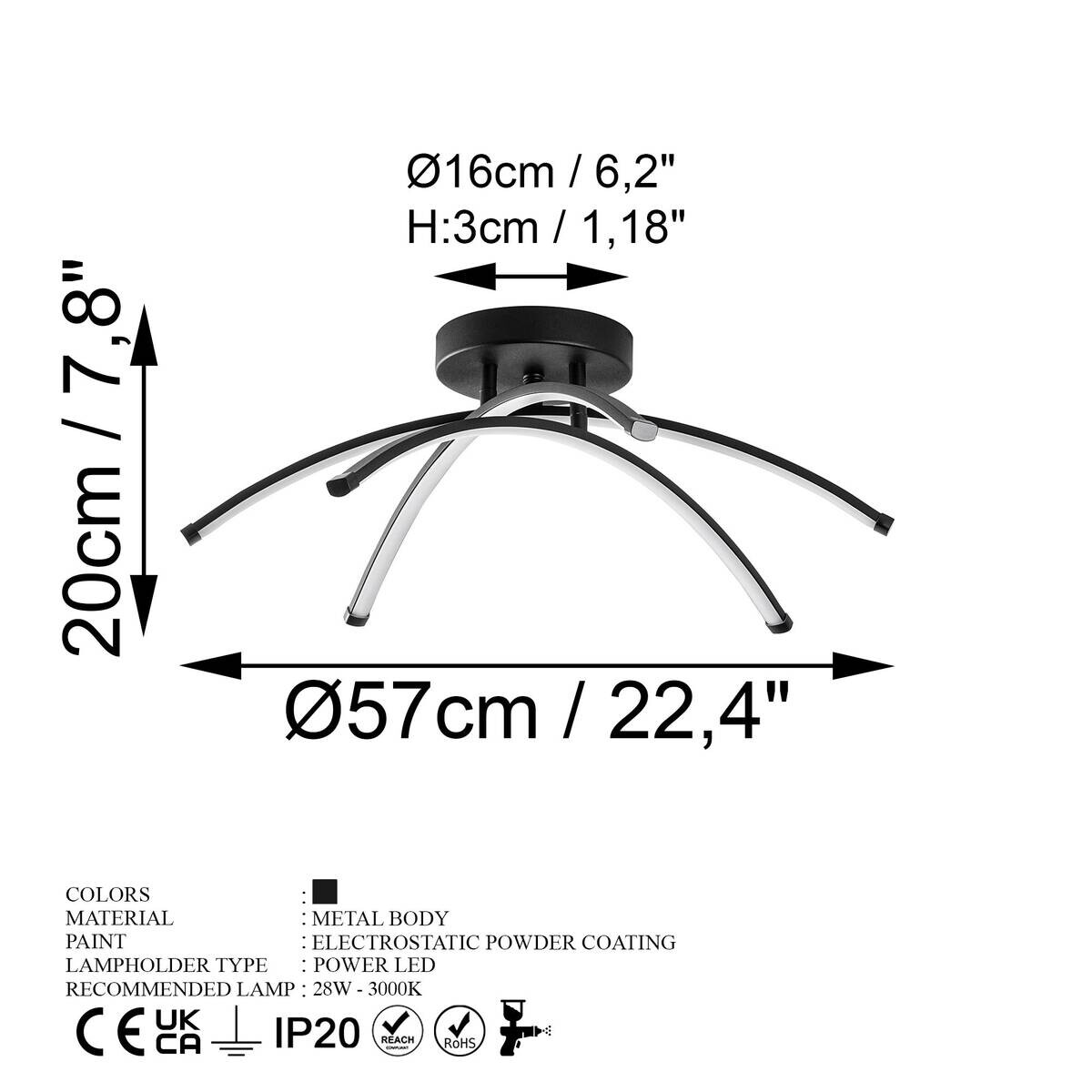 Opviq LED-Deckenleuchte schwarz B/H/T: ca. 57x20x57 cm
