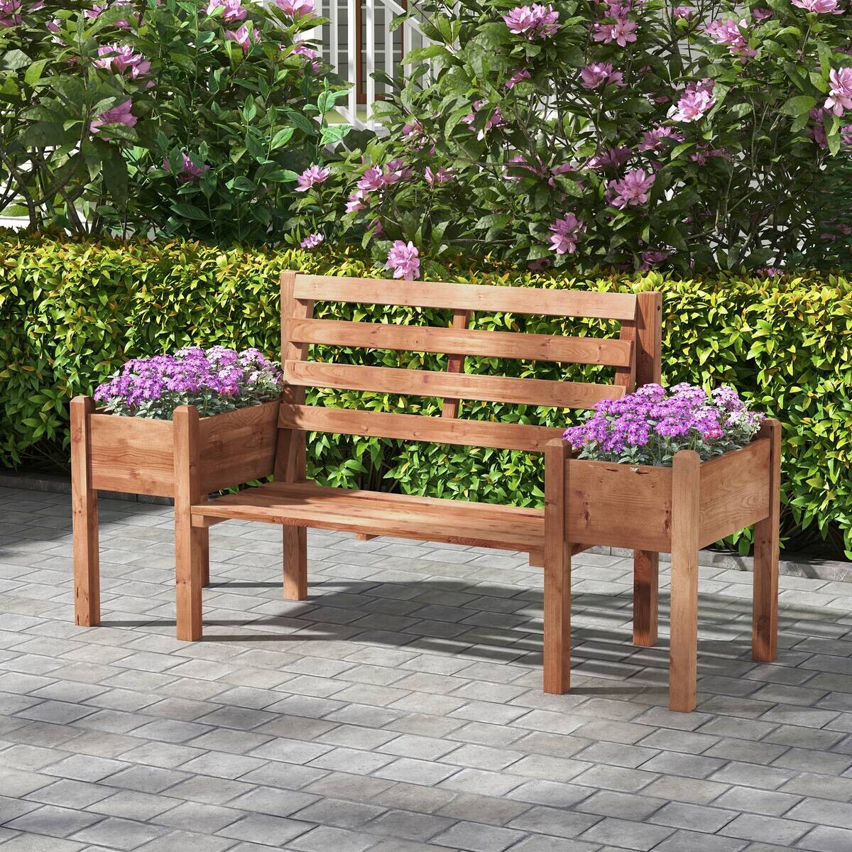 Outsunny Gartenbank braun Polypropylen B/H/L: ca. 59x184x95 cm