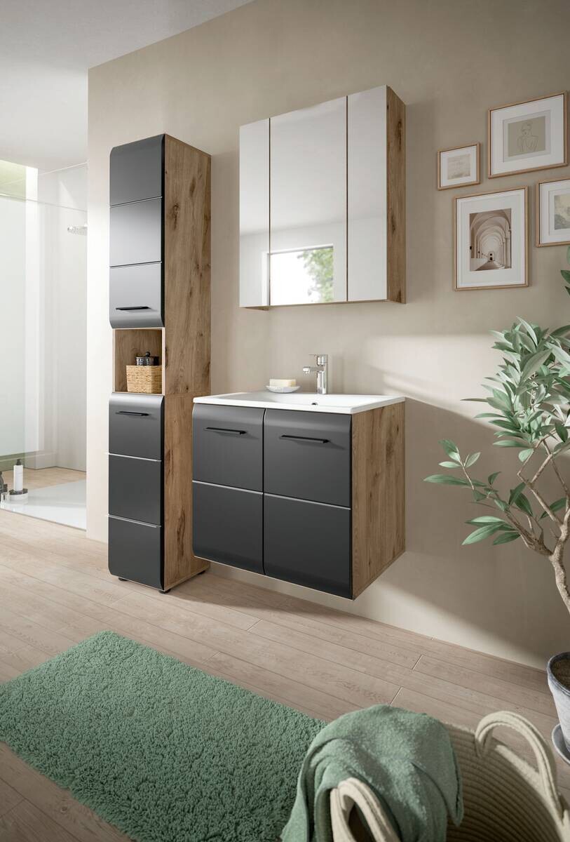 Badezimmer-Set Ice Nox Oak Nachbildung schwarz matt B/H/T: ca. 105x185x46 cm