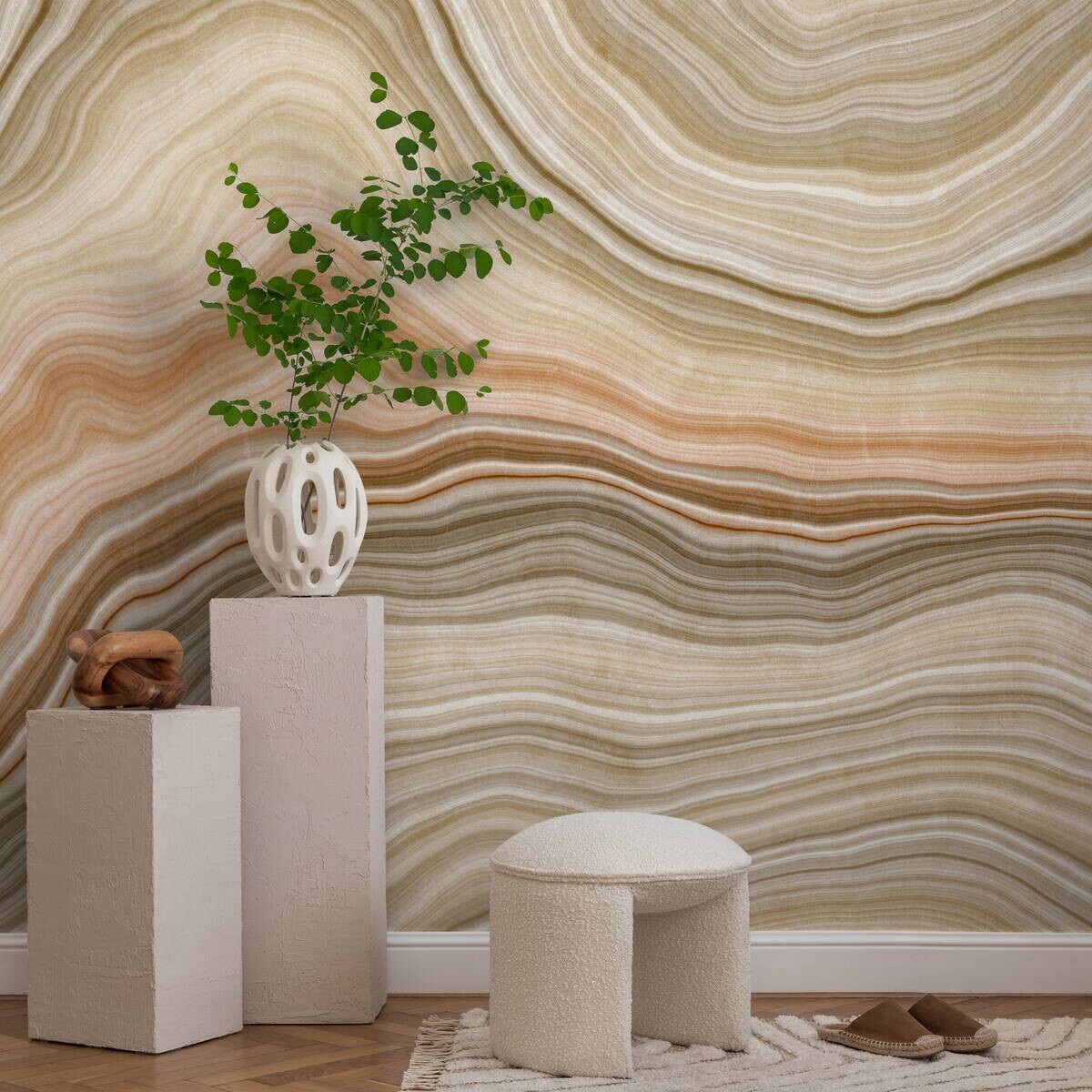 Livingwalls Fototapete Marmoroptik grün orange beige B/L: ca. 280x371 cm