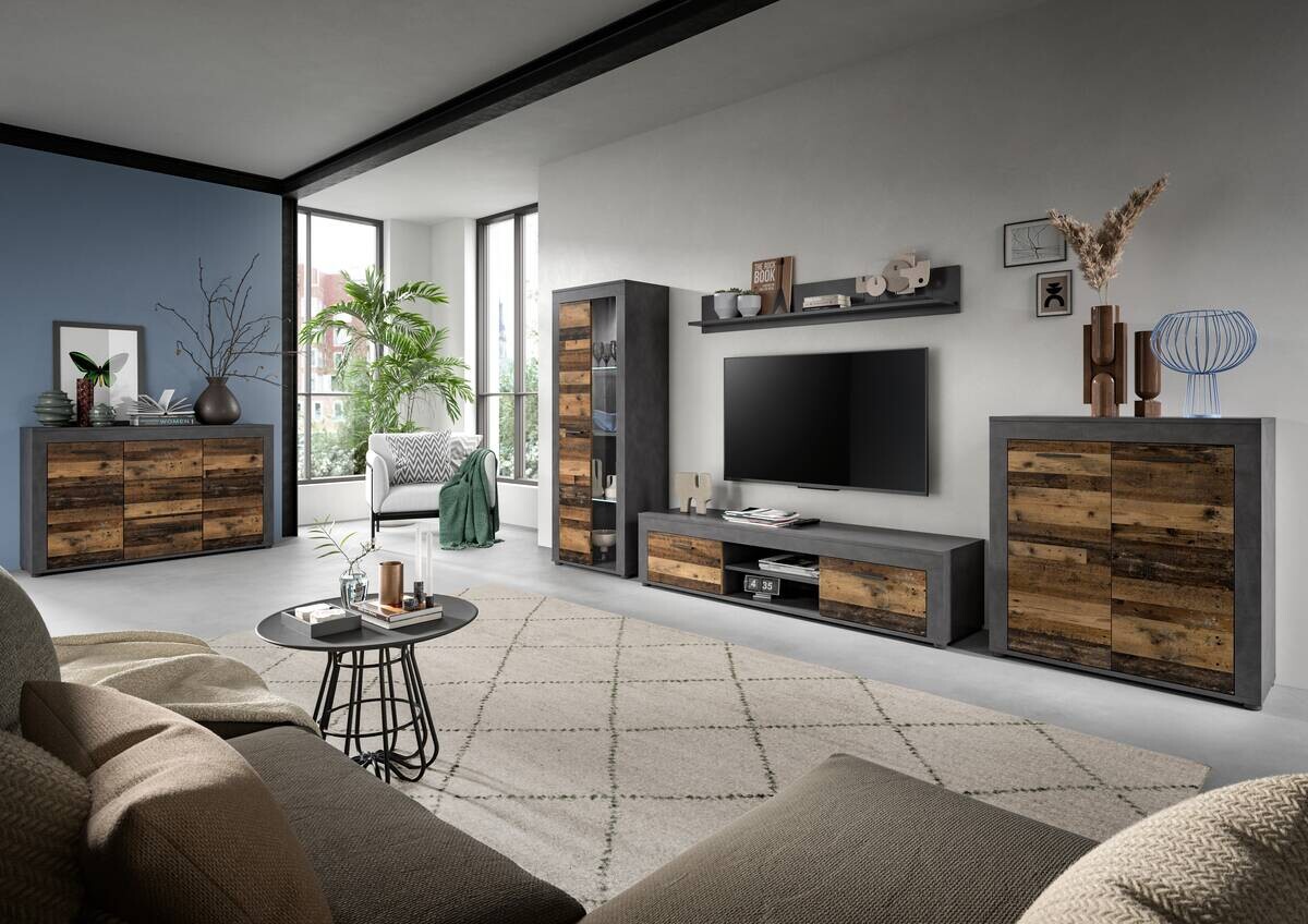 Wohnwand Jam Matera Nachbildung Old Wood Nachbildung B/H/T: ca. 159x255x35 cm