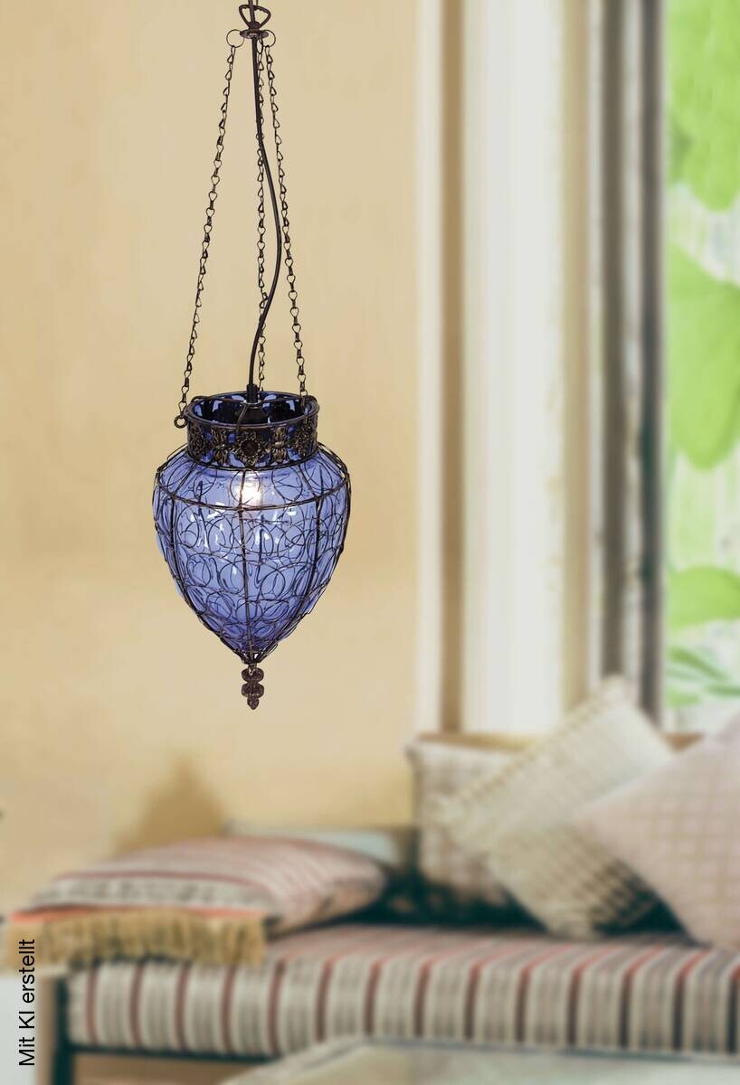 Näve Leuchten Pendelleuchte blau Glas Metall B/H/T/D: ca. 25x39x25x25 cm E27 1 Brennstellen