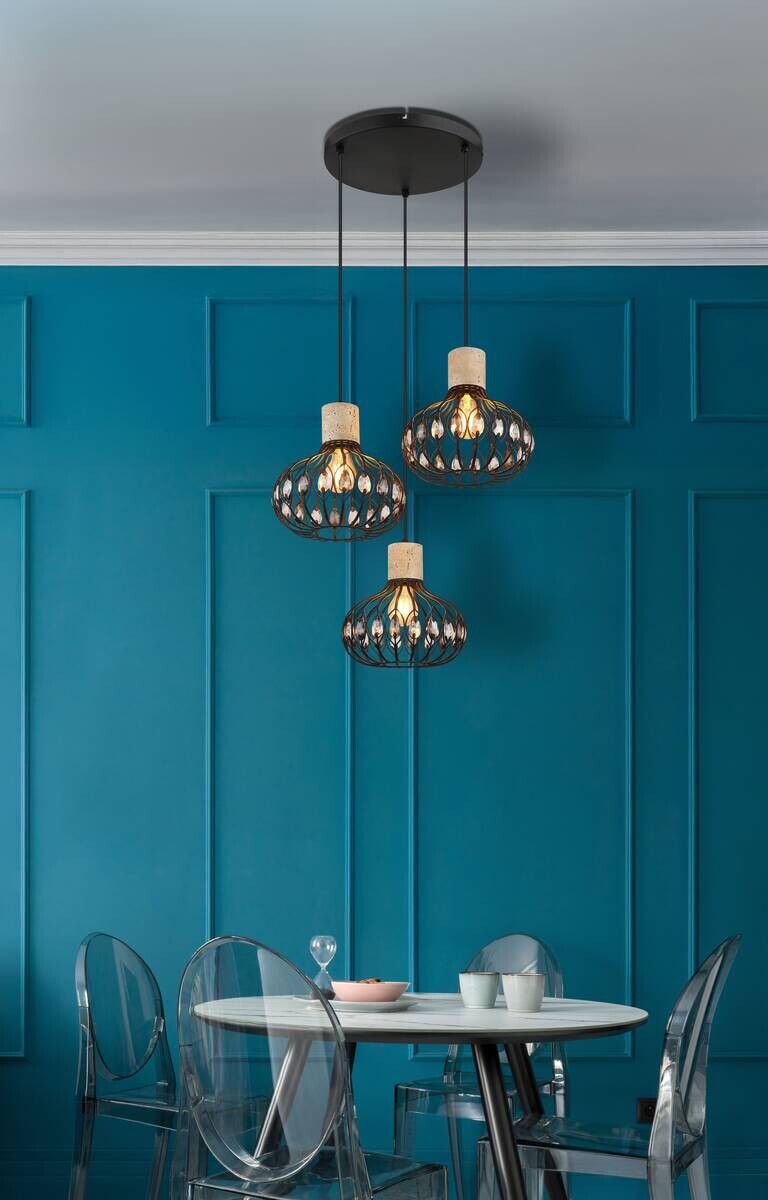 GLOBO Hängeleuchte Rauch grau mattschwarz Glas Metall H/D: ca. 150x47 cm E27 3 Brennstellen