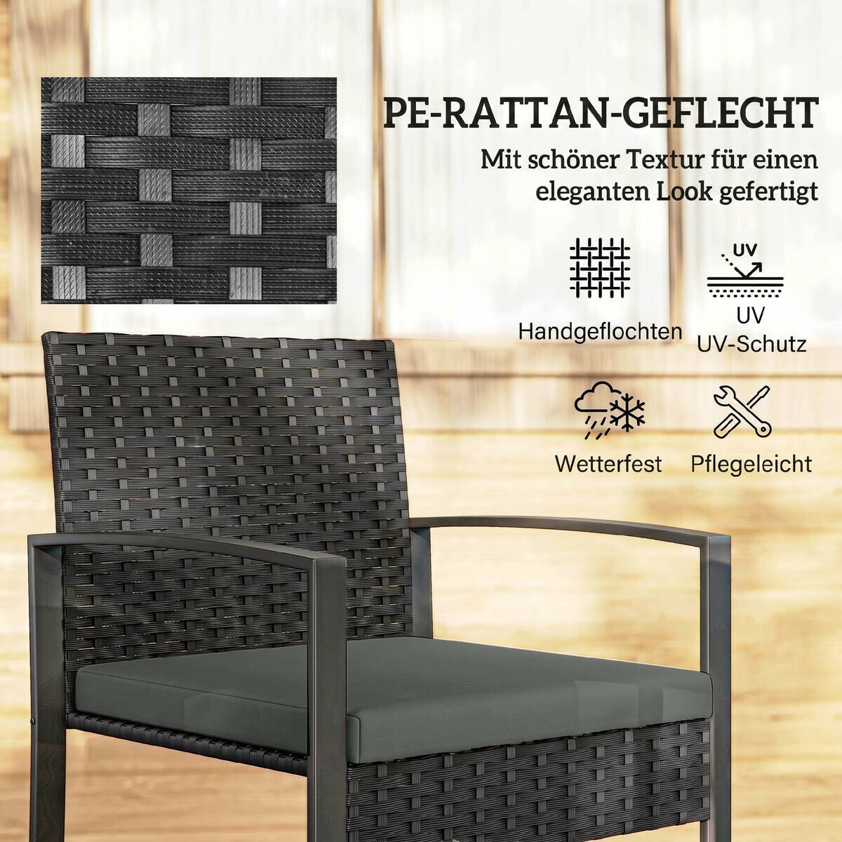 Outsunny Balkonmöbel-Set schwarz Stahl B/H/L: ca. 55x76x58 cm