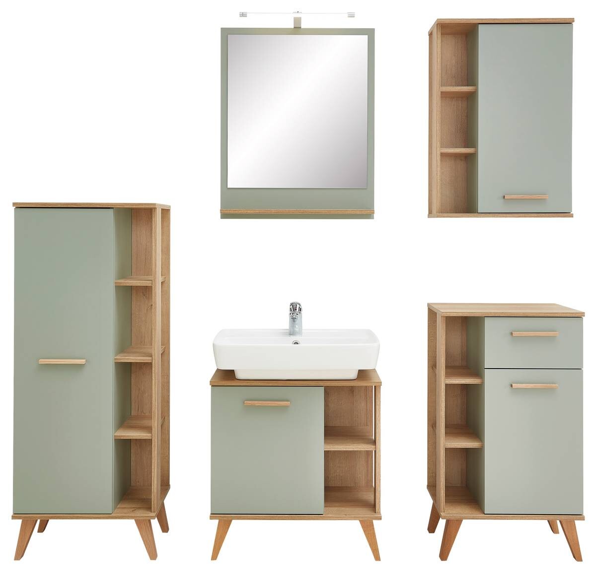 Badezimmer-Set Quickset 963 salbei Nachbildung Eiche Riviera Nachbildung B/H/T: ca. 161,5x200x33 cm