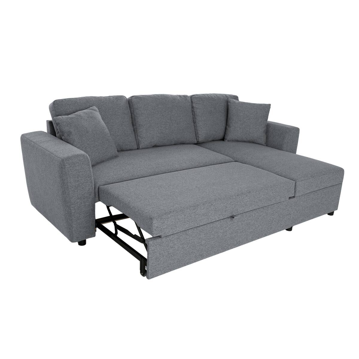Ecksofa mit Bettfunktion und Bettkasten grau Webstoff B/H/T: ca. 234x86x144 cm