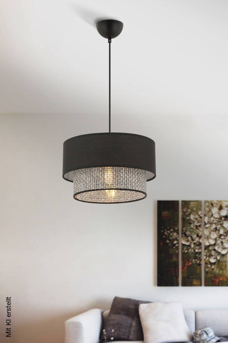 Opviq Pendelleuchte Echo grau schwarz Baumwolle B/H/T/L/D: ca. 30x65x30x30x30 cm E27 1 Brennstellen