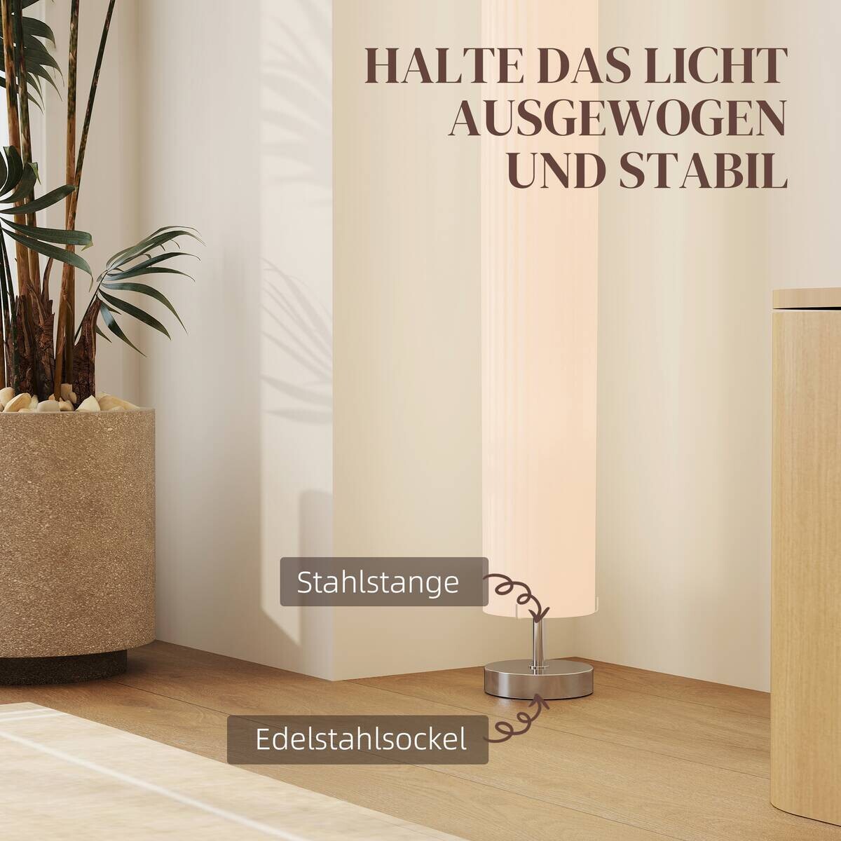 HOMCOM Stehleuchte weiß Edelstahl Polyester B/H/L: ca. 14x120x14 cm E27 2 Brennstellen