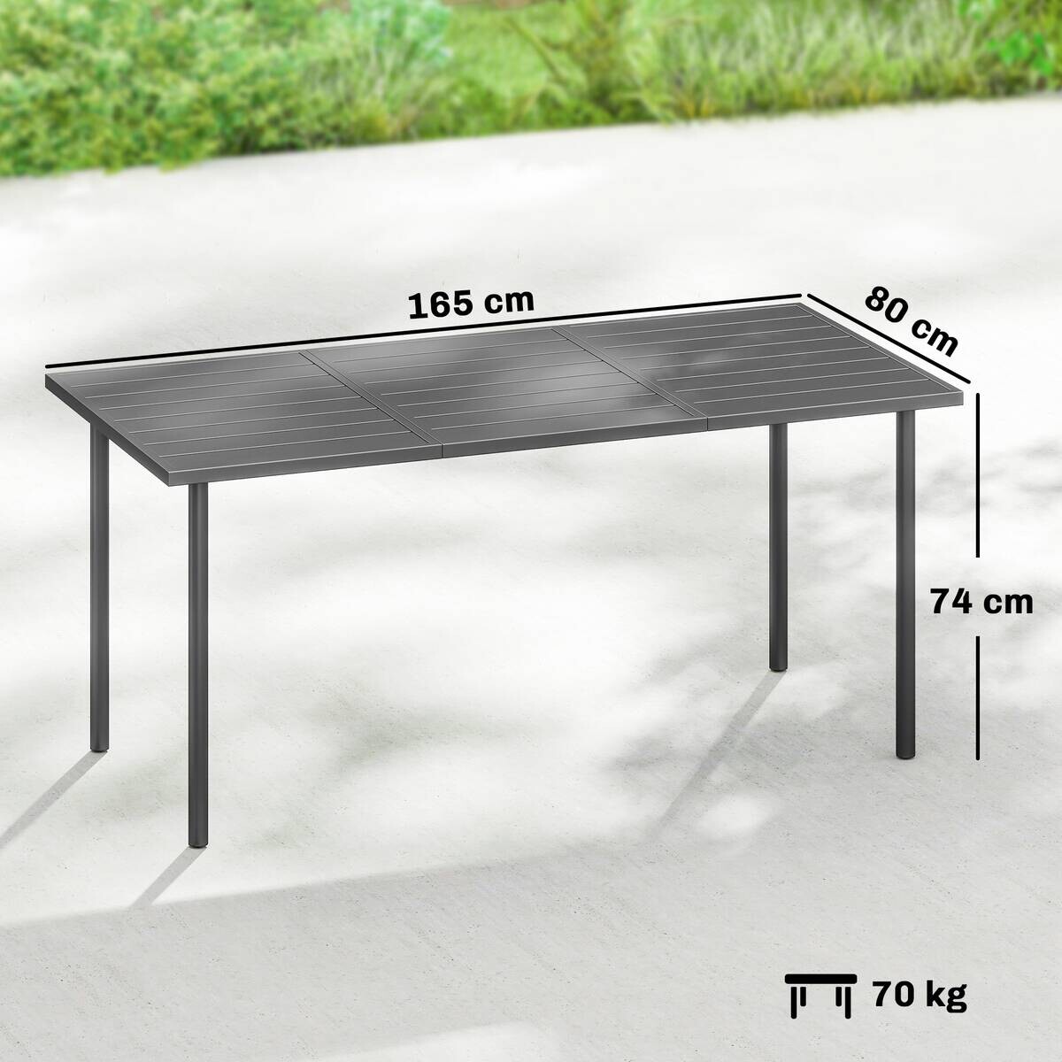 Outsunny Gartentisch dunkelgrau Metall B/H/L: ca. 80x74x165 cm