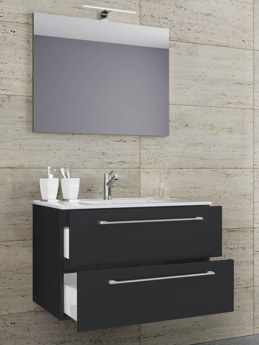 Waschplatz 3tlg-Badinos weiß schwarz B/H/T: ca. 80x50x46 cm