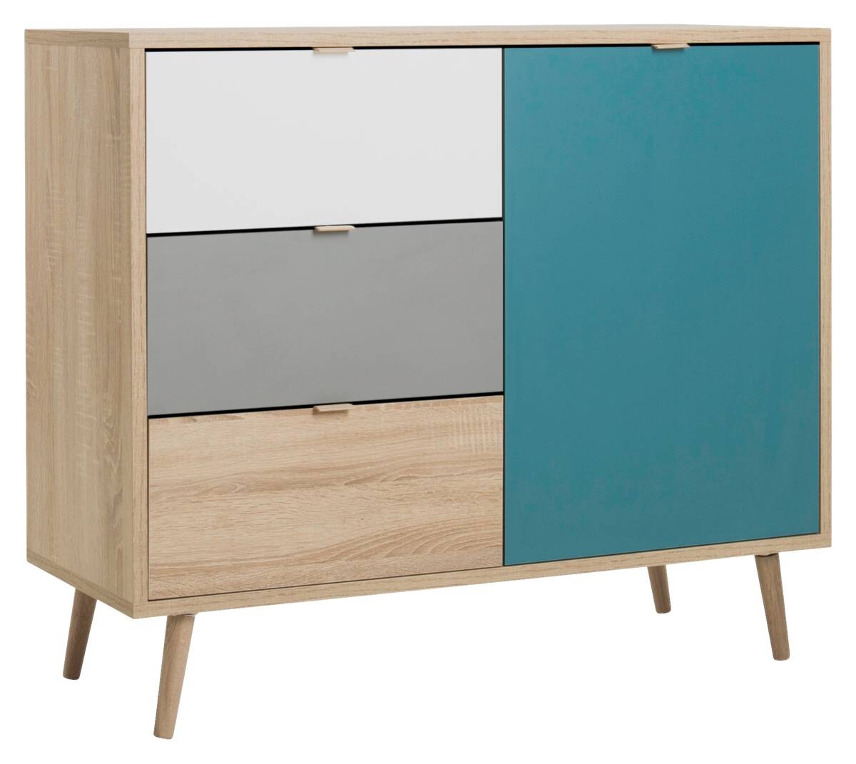Kommode Cuba Eiche Sonoma Nachbildung weiß grau petrol B/H/T: ca. 103x87x40 cm | Eiche, Grau, petrol, weiß | 103,00/87,00/40,00 cm