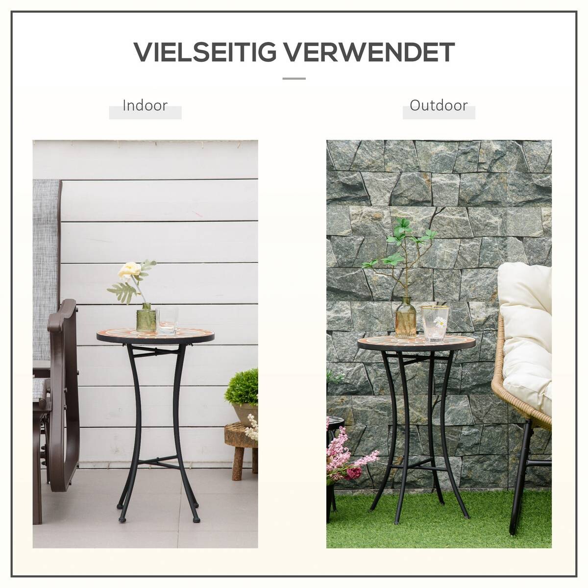 Outsunny Gartentisch schwarz Keramik H/D: ca. 54x36 cm