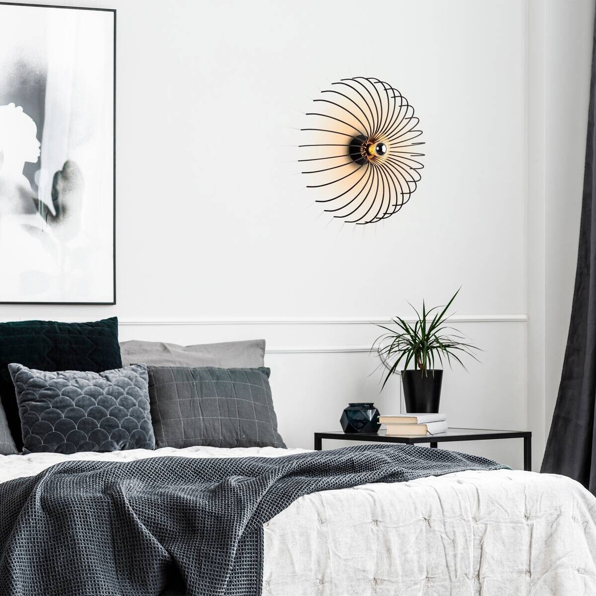 Opviq Wandleuchte schwarz Metall B/H/L: ca. 16x56x16 cm E27 1 Brennstellen