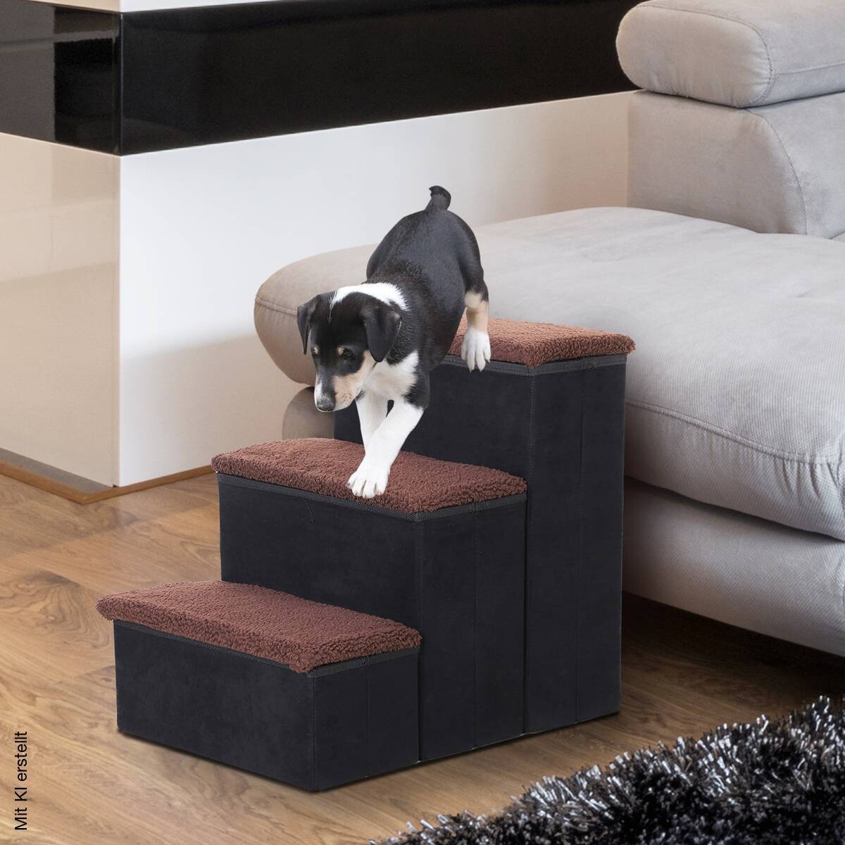 PawHut Haustiertreppe schwarz MDF B/H/L: ca. 54x48x40 cm