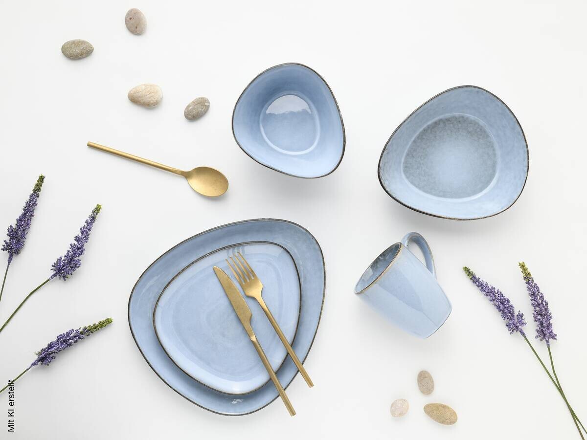 CreaTable Kombiservice Cloudy Skyblue blau Steinzeug 10 tlg.