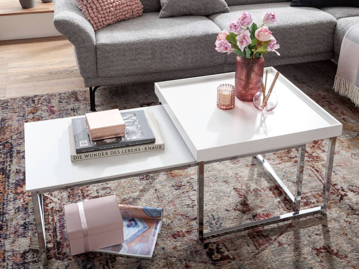 Wohnling Couchtisch 2er-Set. weiß B/H/T: ca. 60x45x110 cm