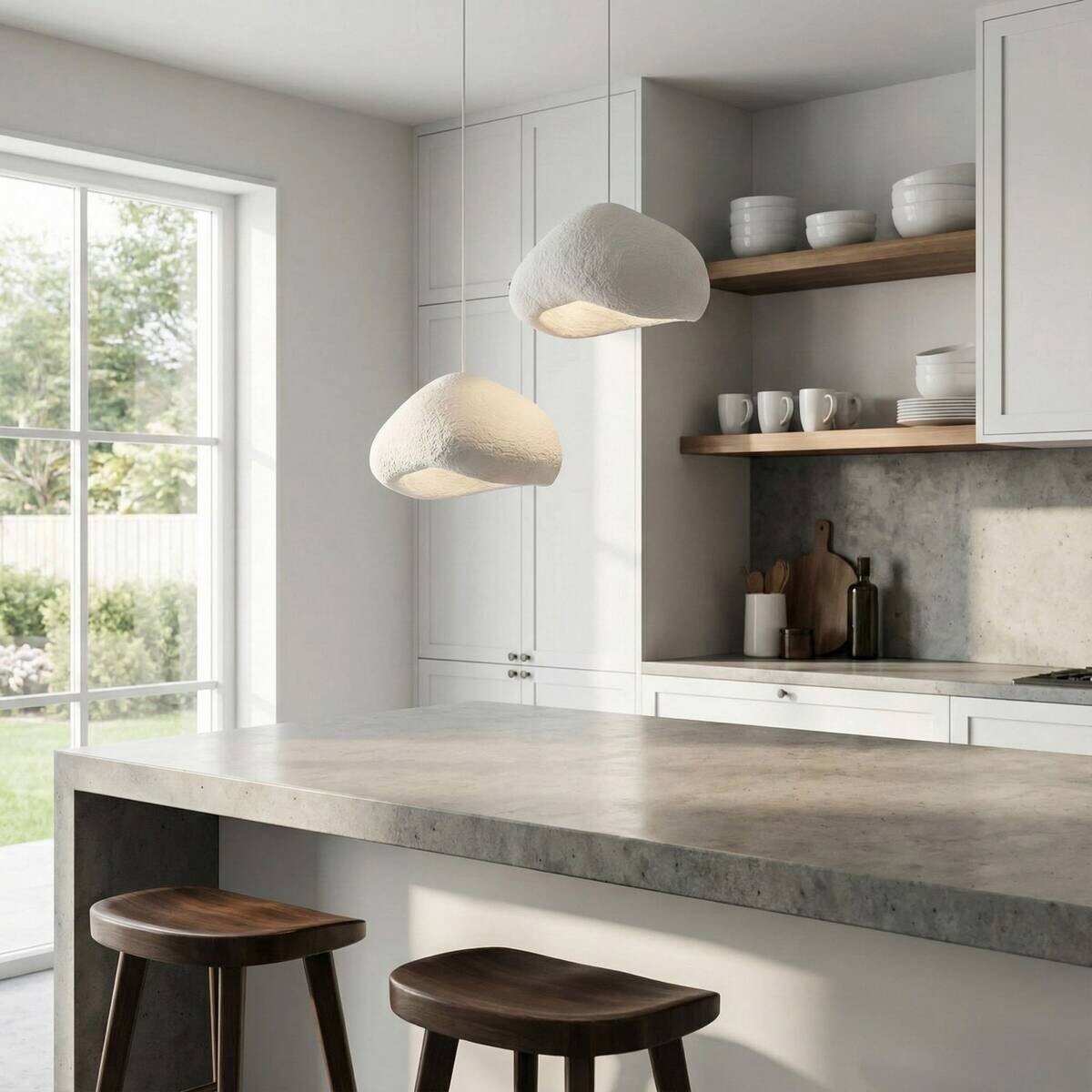 Opviq Pendelleuchte weiß Metall Fiberglas B/T/L: ca. 42x40x42 cm E27 2 Brennstellen