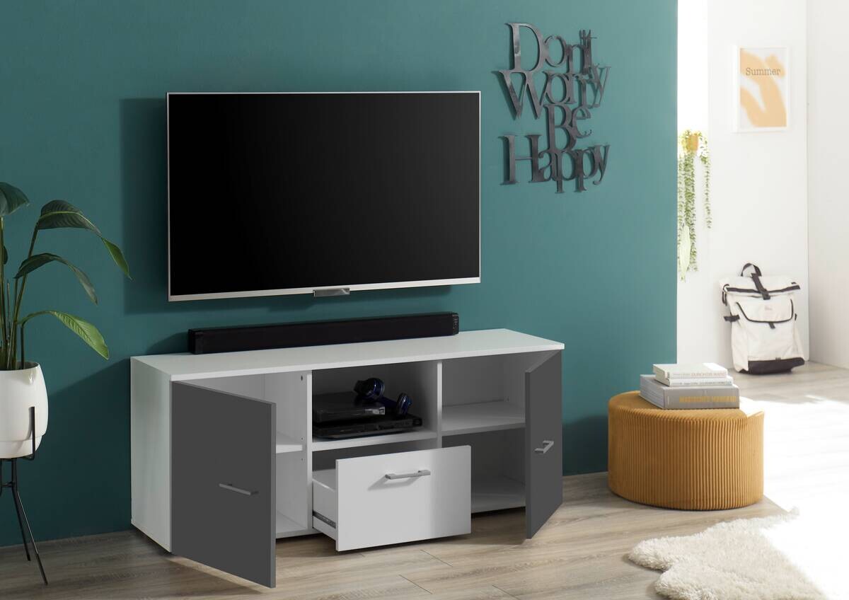 TV-Board Alex weiß Graphit B/H/T: ca. 135x54x37 cm