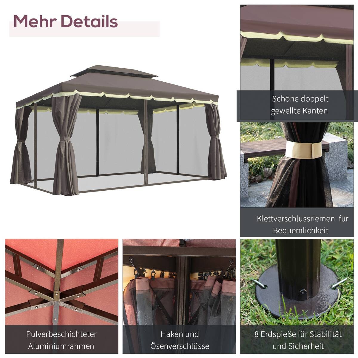 Outsunny Pavillon kaffee Aluminium B/H/L: ca. 290x280x390 cm