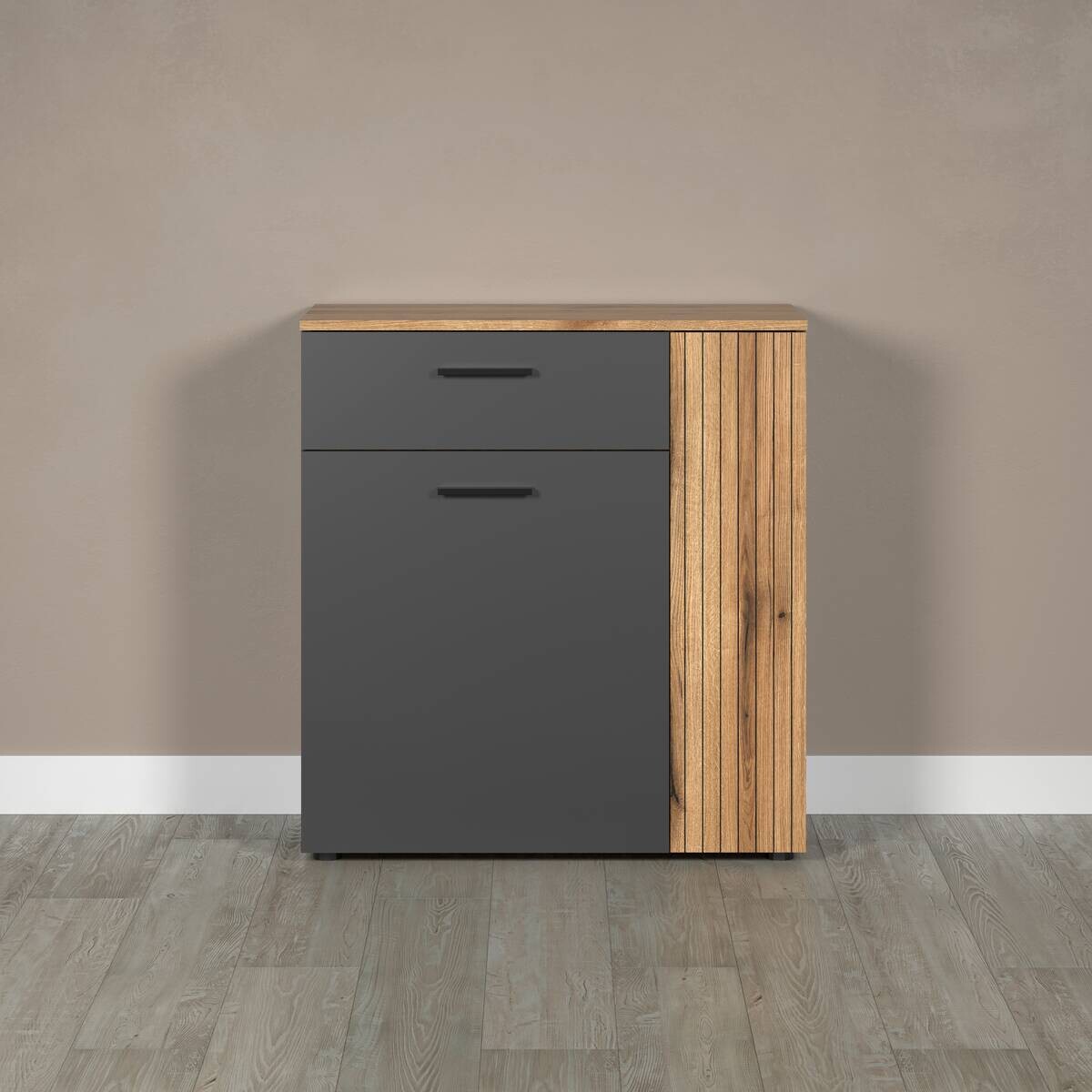 Kommode Esteban anthrazit Eiche Evoke Coast Nachbildung B/H/T: ca. 80x86x38 cm