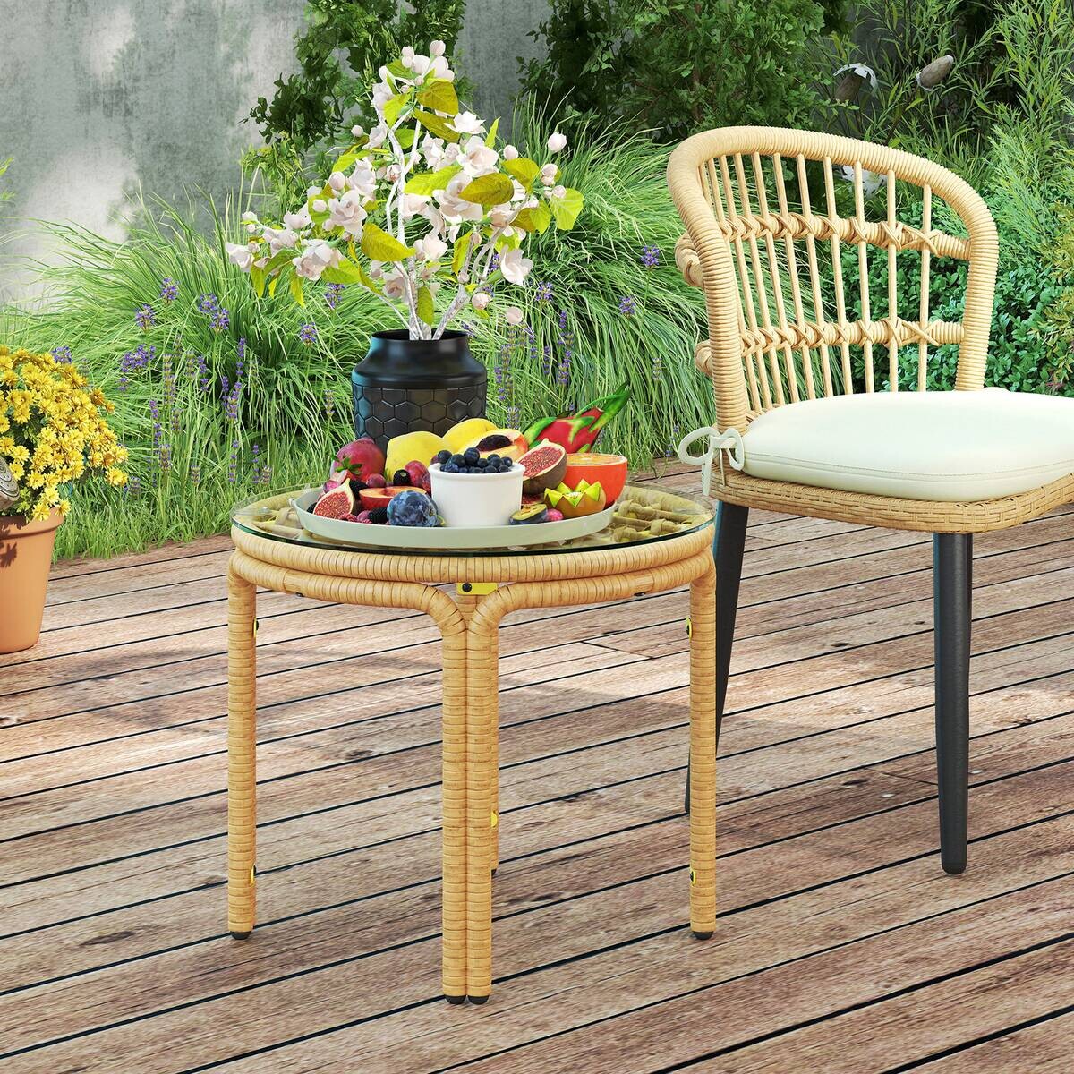 Outsunny Rattan-Beistelltisch gelb Stahl B/H/L: ca. 50x44x50 cm