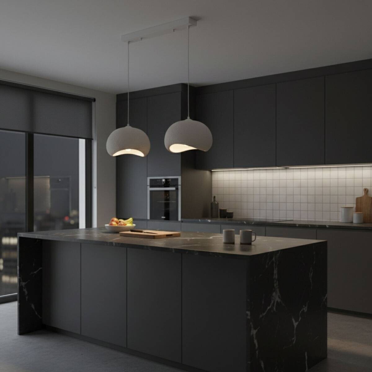 Opviq Pendelleuchte Yontu-15852-A weiß Metall Polyester-Mischgewebe B/H/L: ca. 29x120x34 cm E27 2 Brennstellen