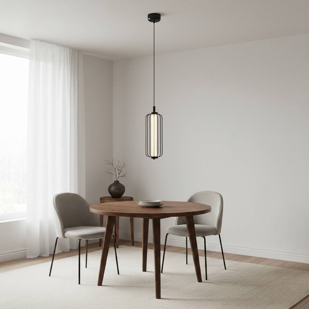 Lamkur Pendelleuchte schwarz Stahl B/H/L: ca. 12x120x12 cm E27 1 Brennstellen