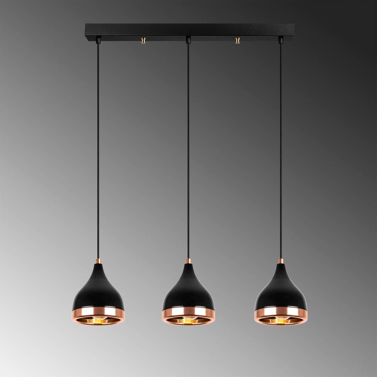 Opviq Pendelleuchte Yildo Kupfer schwarz Metall B/H/T/L/D: ca. 14x111x14x65x14 cm E27 3 Brennstellen