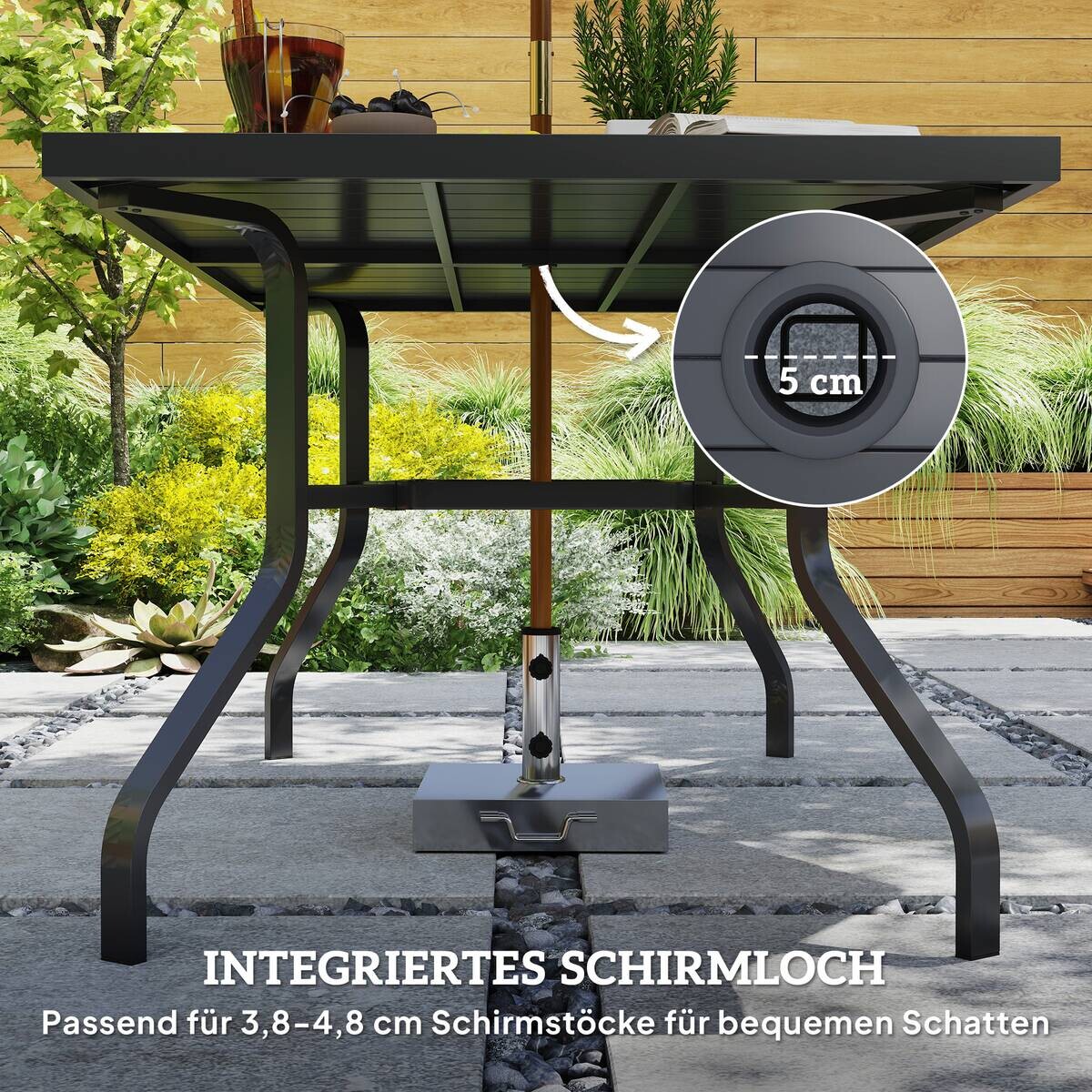 Outsunny Gartentisch schwarz Stahl B/H/L: ca. 90x74x152 cm
