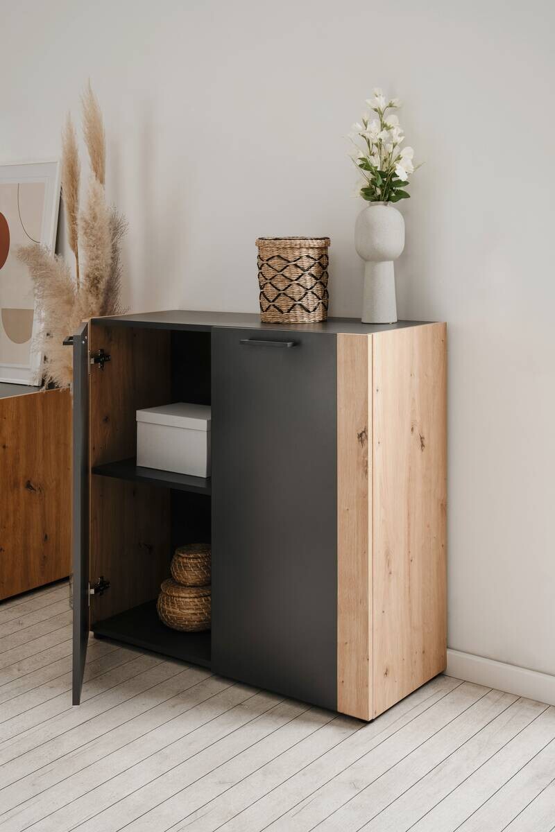 Kommode Cento anthrazit Eiche Artisan Oak Nachbildung B/H/T: ca. 89x83x35 cm