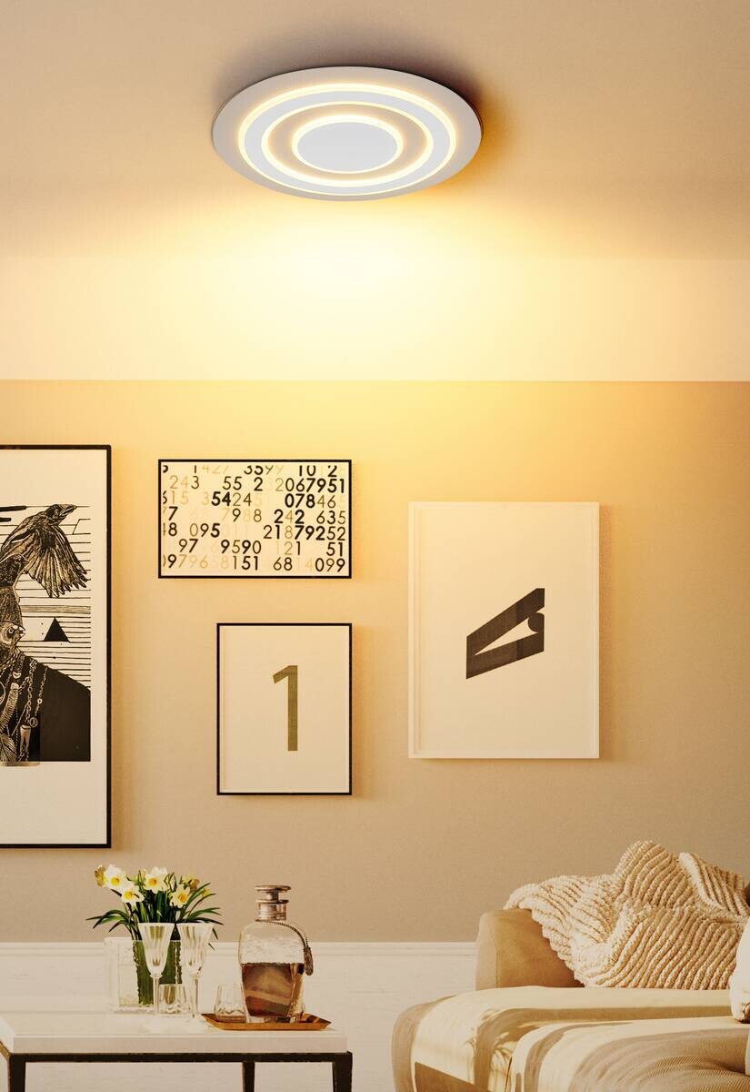 GLOBO Deckenleuchte weiß sand Opal Metall Acryl H/D: ca. 43x48 cm