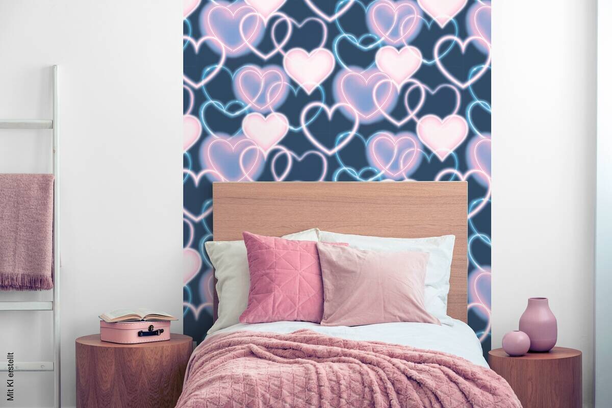 UGEPA Papiertapete Herzen blau rosa B/L: ca. 53x1005 cm