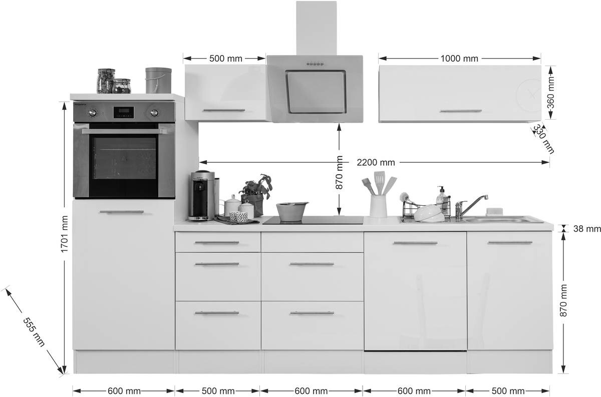 Respekta Küchenblock Amanda grau Hochglanz B/H/T: ca. 280x200x60 cm