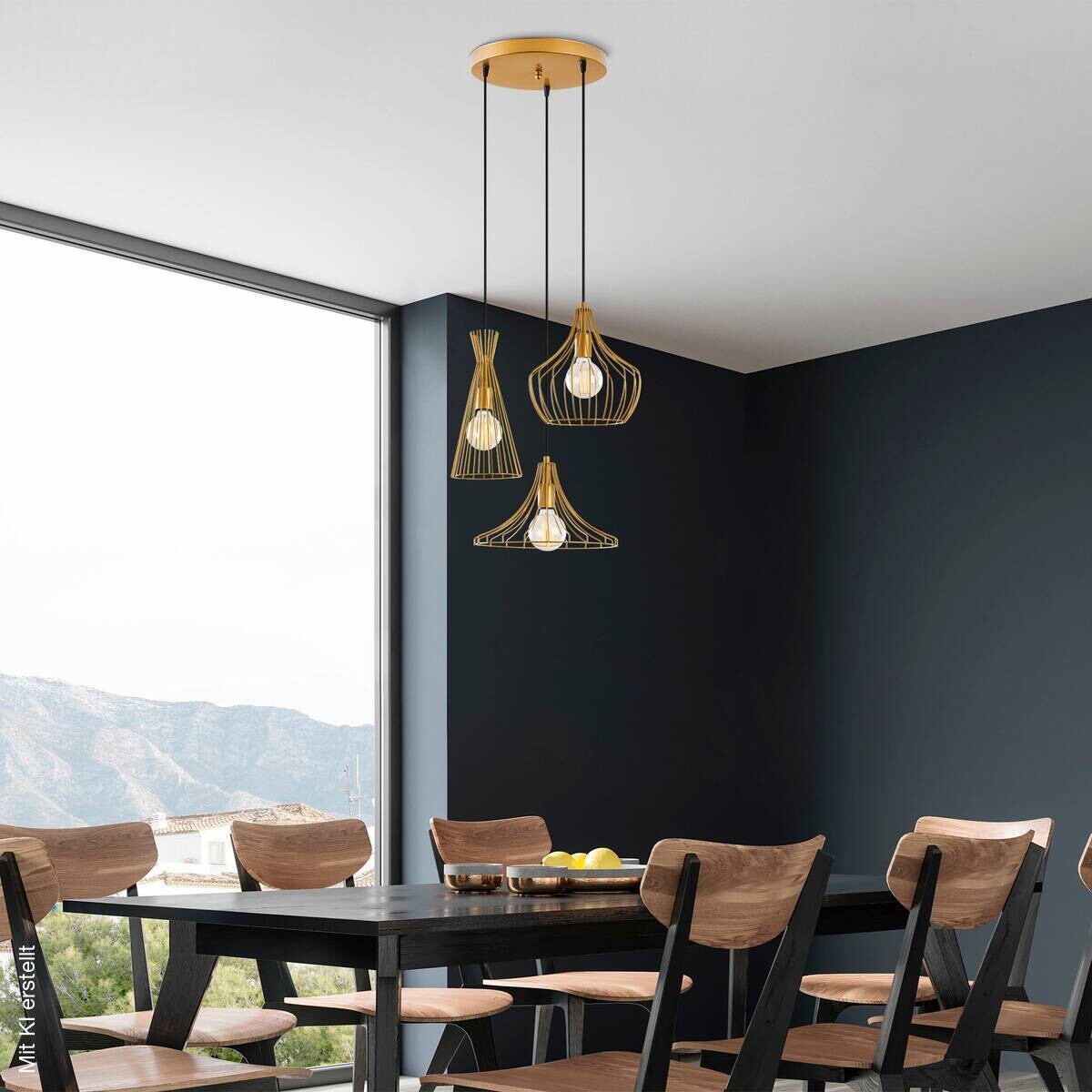 Opviq Pendelleuchte Mezopotamya gold B/H/T/L/D: ca. 55x113x55x55x55 cm E27 3 Brennstellen