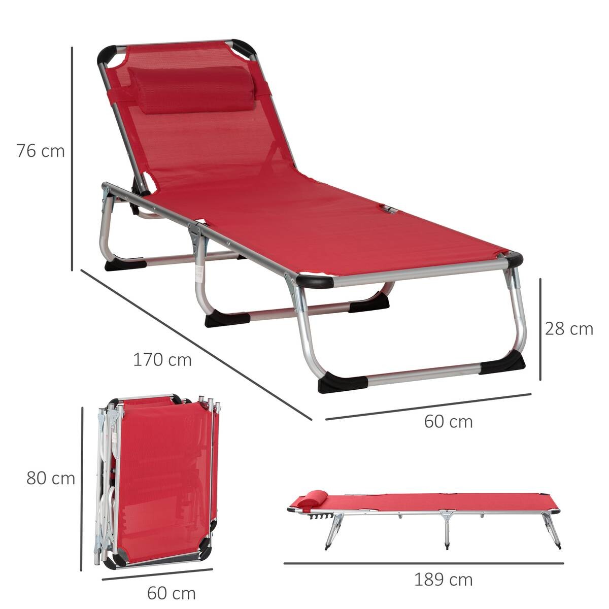 Outsunny Gartenliege rot Aluminium B/H/L: ca. 60x28x189 cm