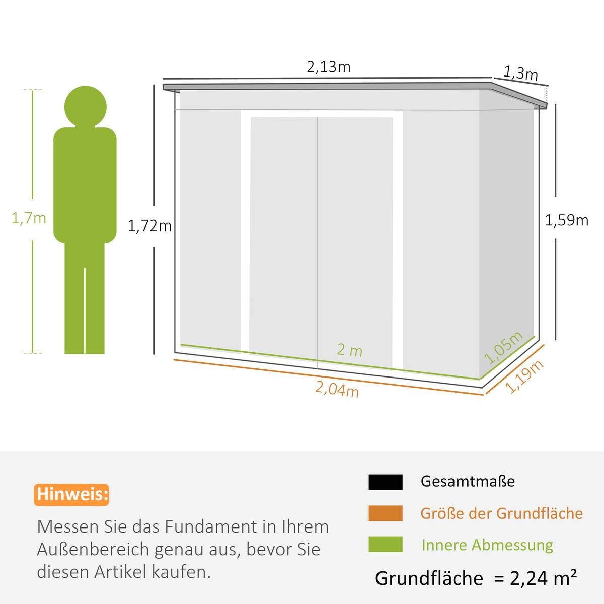 Outsunny Gerätehaus grün B/H/L: ca. 130x173x213 cm