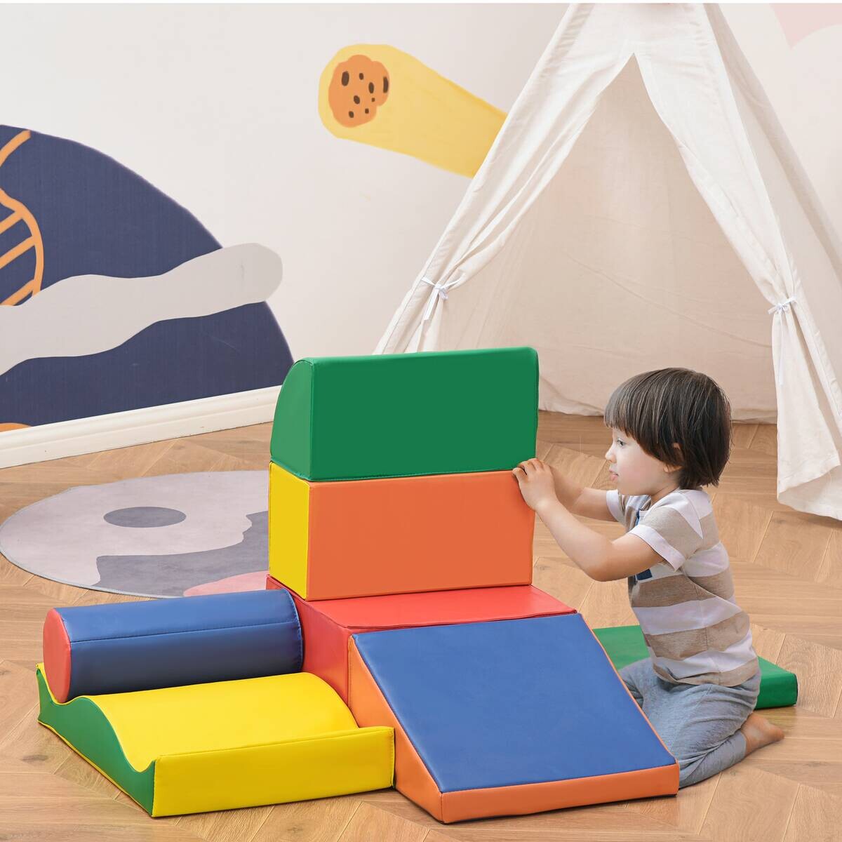 HOMCOM Kinder Softbausteine 7-tlg. B/H/L: ca. 40x60x11 cm