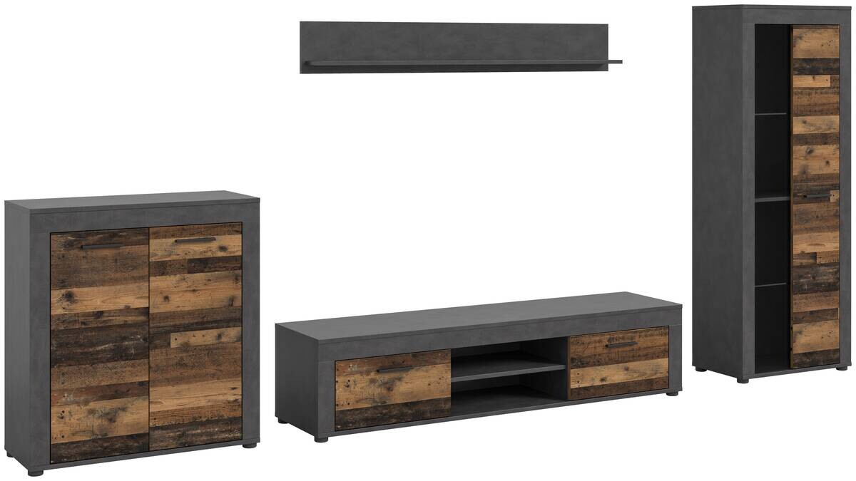 Wohnwand Jam Matera Nachbildung Old Wood Nachbildung B/H/T: ca. 159x330x35 cm