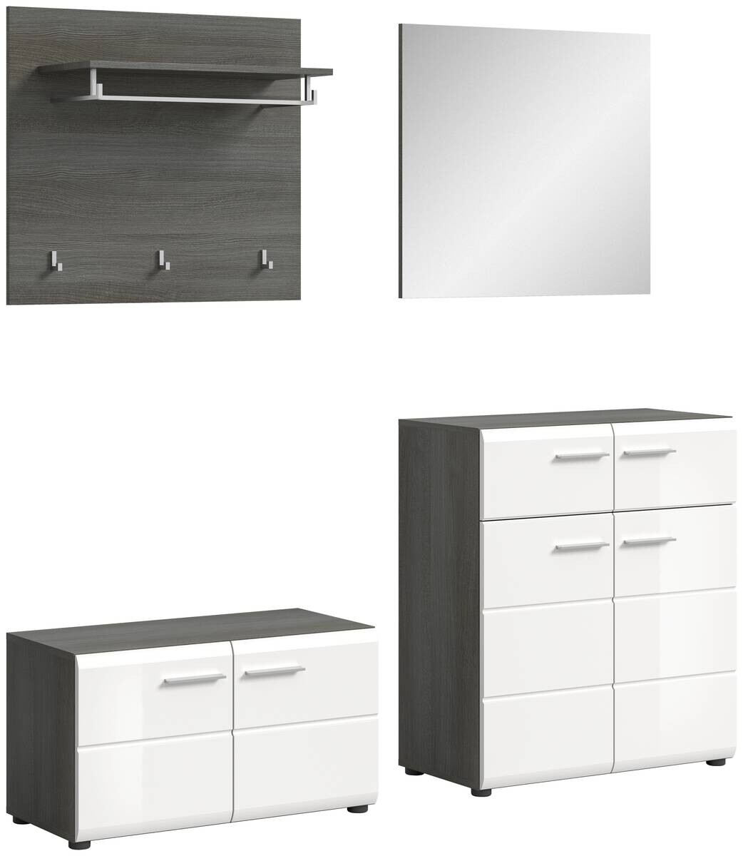 Garderobe SALSA Eiche Rauchsilber Nachbildung weiß Hochglanz B/H/T: ca. 175x192x37 cm