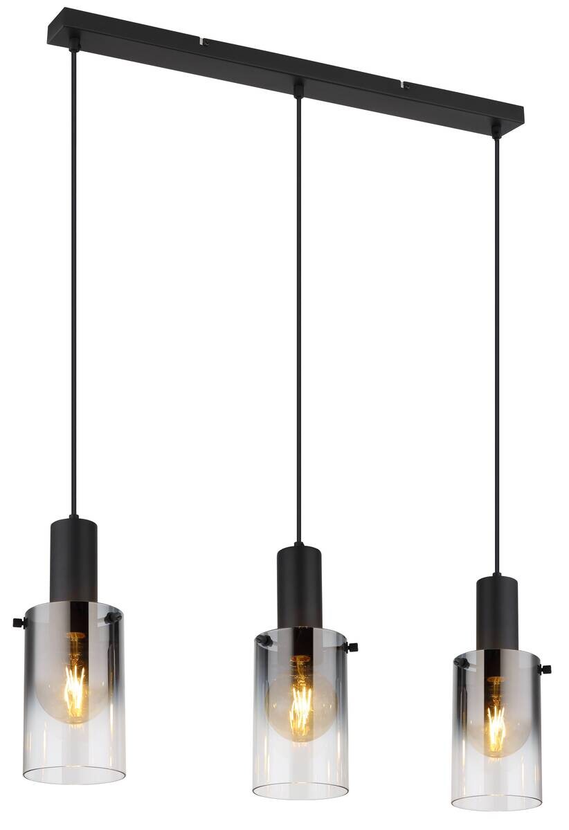 Pendelleuchte Florentina schwarz Glas Metall B/H/L: ca. 12,5x150x72,5 cm E27 3 Brennstellen