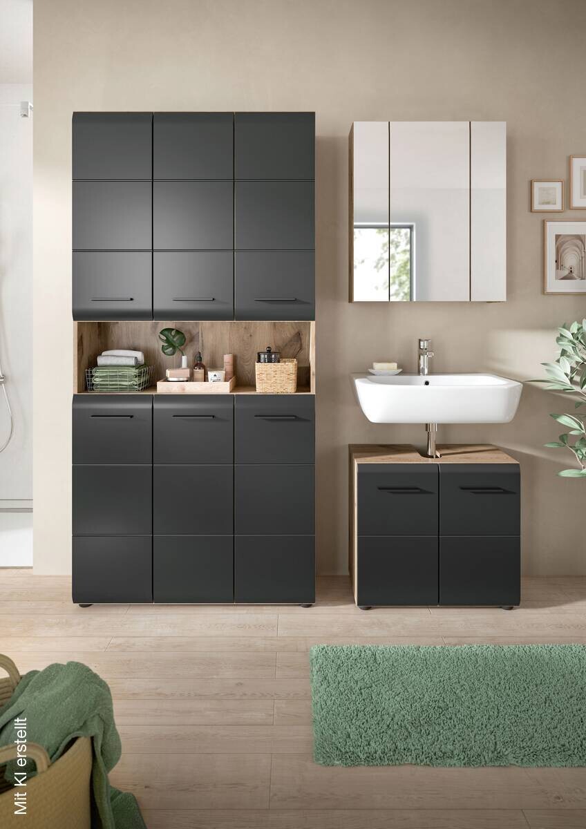 Badezimmer-Set Ice Nox Oak Nachbildung schwarz matt B/H/T: ca. 165x185x46 cm