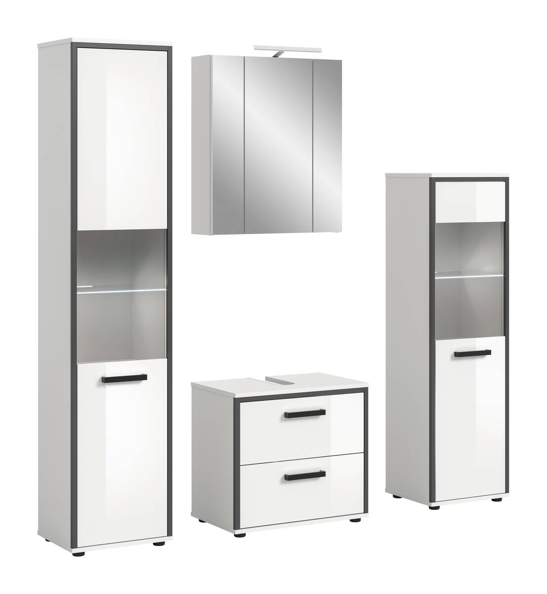 Badblock KOJAK weiß Hochglanz anthrazit grau B/H/T: ca. 171x188x37 cm