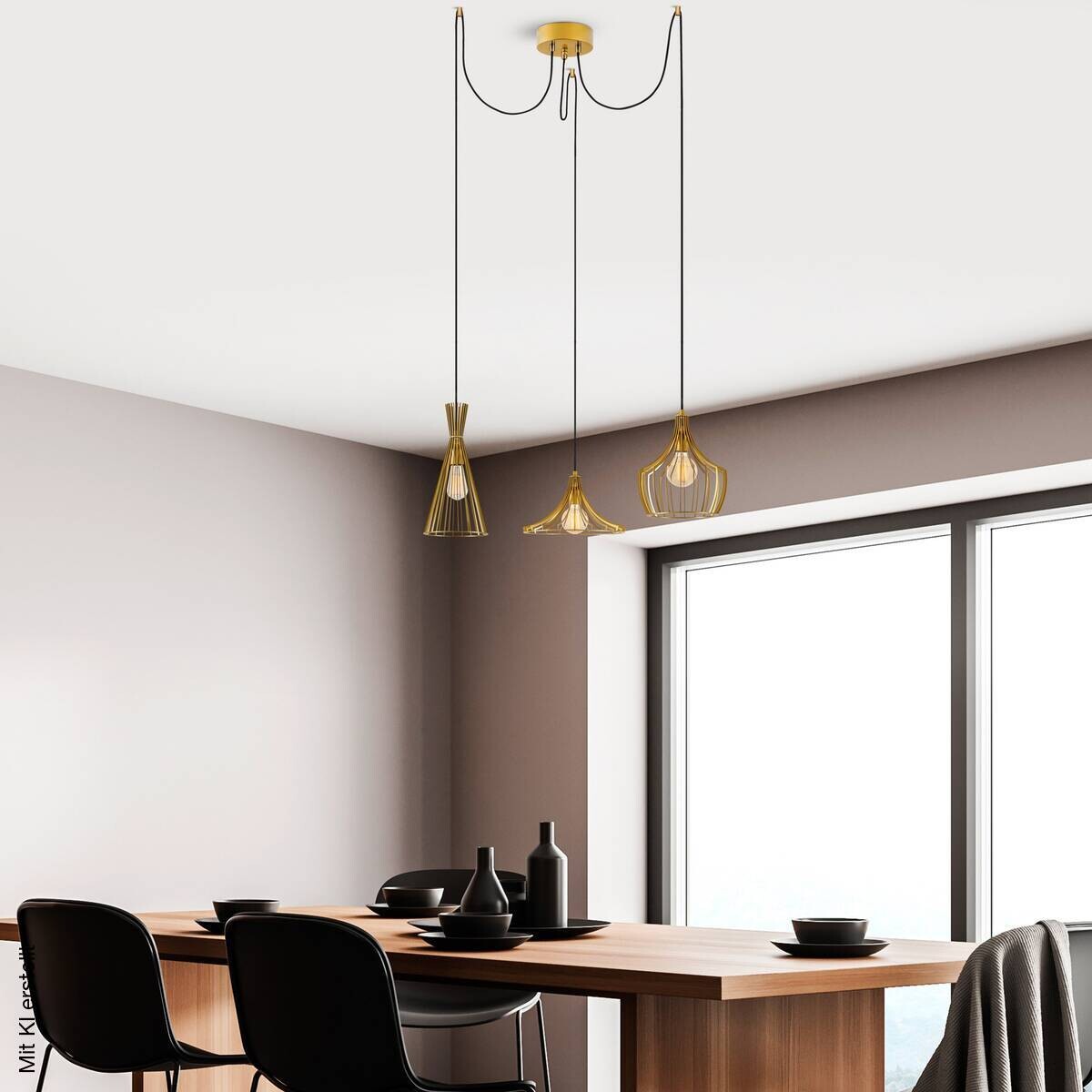 Opviq Pendelleuchte Mezopotamya gold B/H/T/L/D: ca. 114x130x114x114x114 cm E27 3 Brennstellen