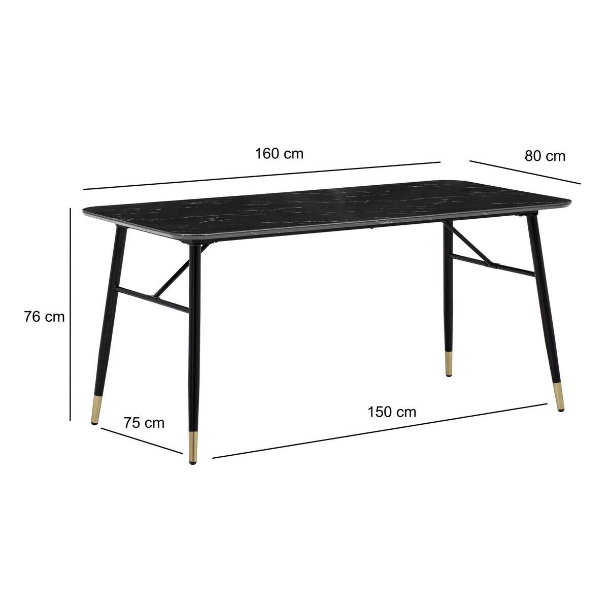 Esstisch schwarz Marmor Optik B/H/T: ca. 160x76x80 cm