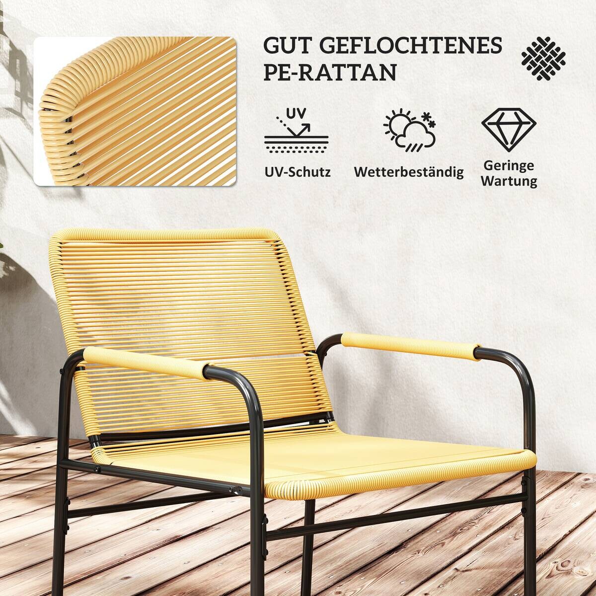 Outsunny Rattan Bistroset gelb Stahl B/H/L: ca. 54x76x66 cm