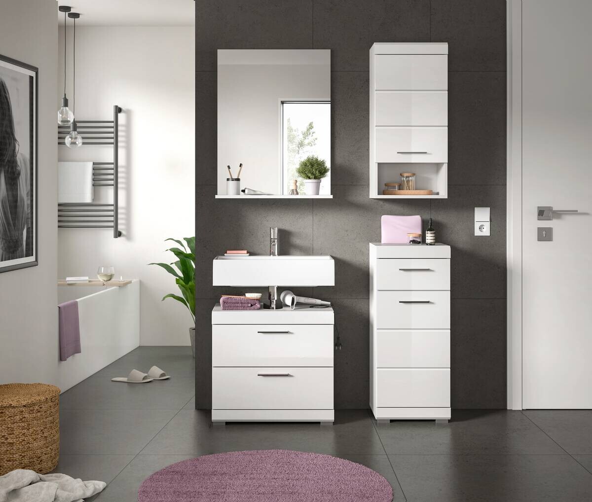 Badezimmer-Set Scout weiß weiß Hochglanz B/H/T: ca. 112x191x37 cm