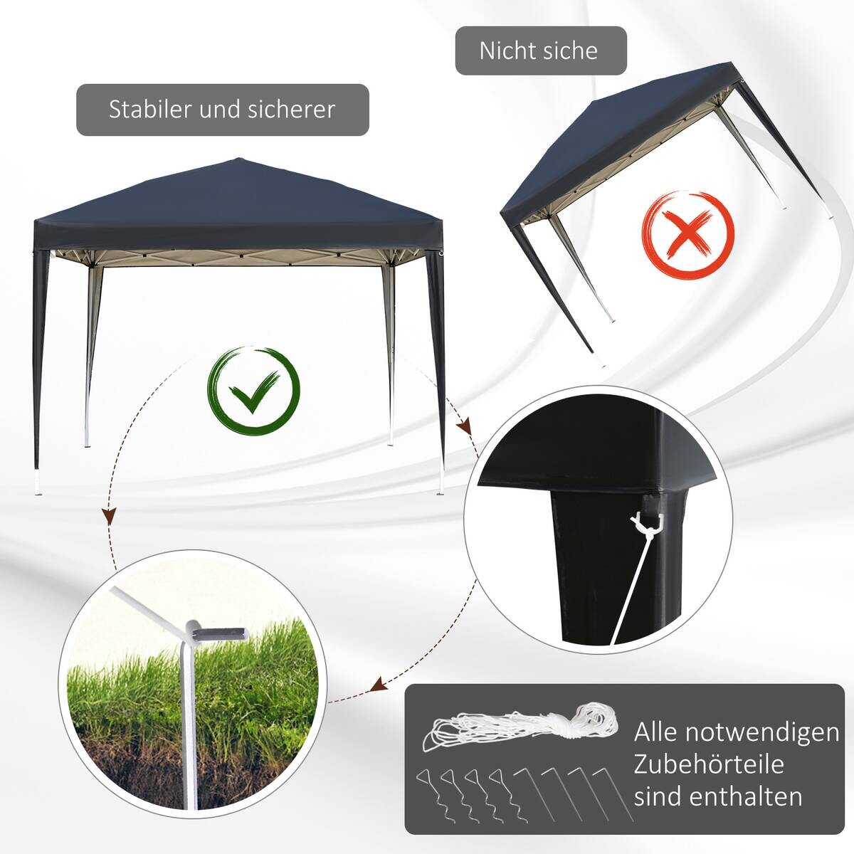 Outsunny Pavillon schwarz Stahl B/H/L: ca. 295x255x295 cm
