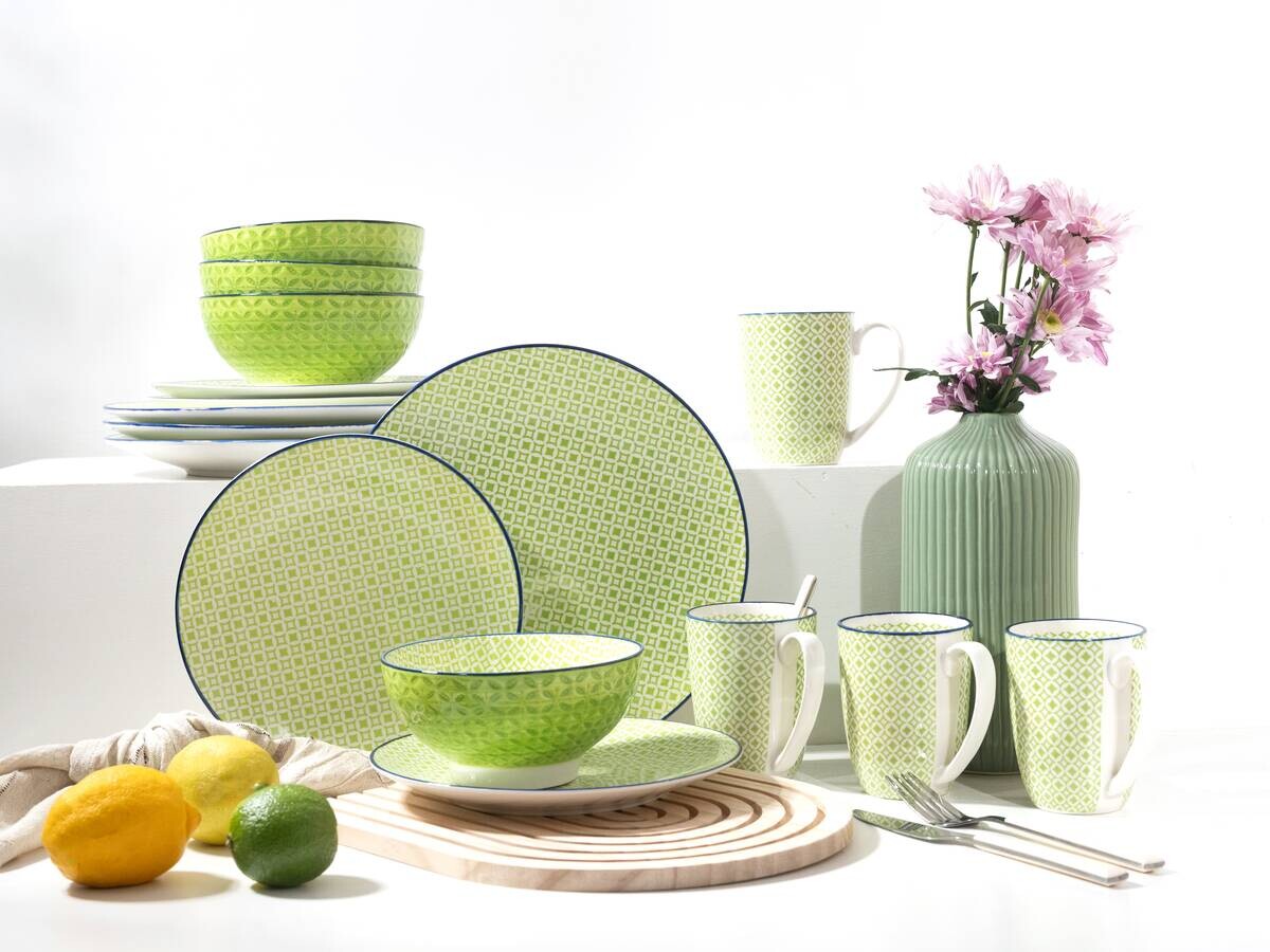 CreaTable Kombiservice Mediterran Grün, grün Steinzeug 16 tlg.